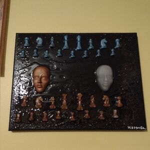"THE WORLDS A CHESS GAME" HANDMADE 3D WALL ART. Original